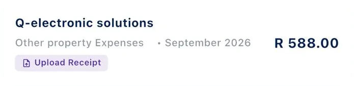Q-electronic solutions, Other property expenses, September 2026, R 588.00