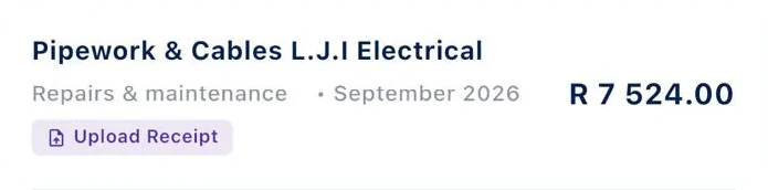 Pipework & Cables L.J.I Electrical, Repairs & maintenance, September 2026, R 7 524.00