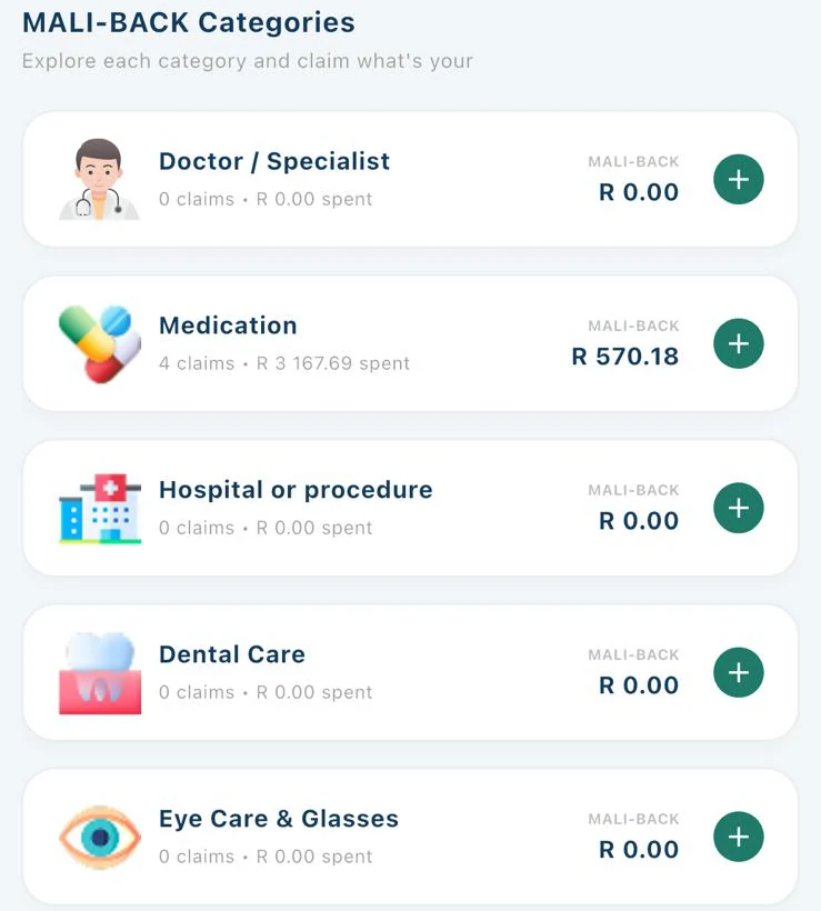 The first five Mali-back categories in the app